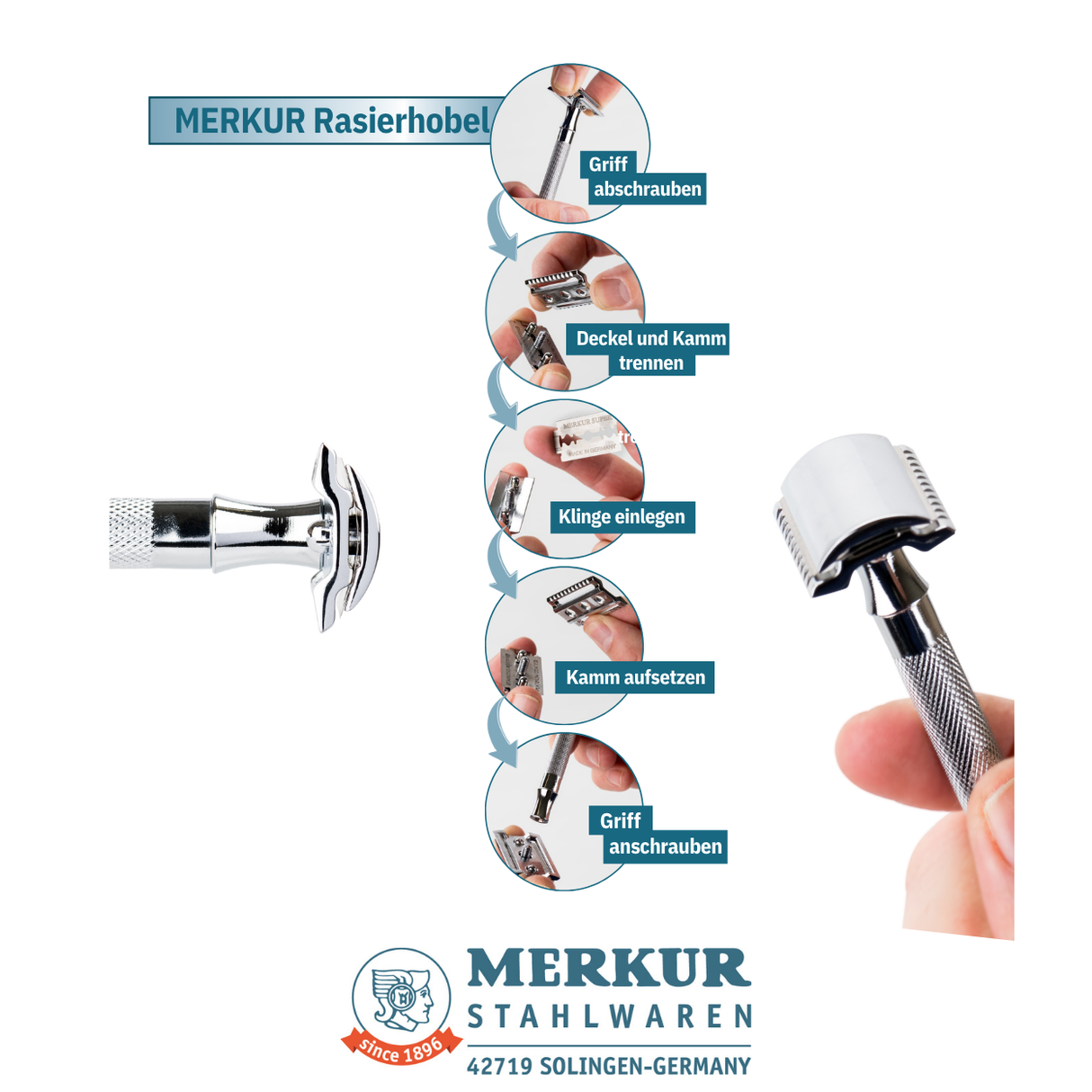 Merkur - Super Platinum - Rasierklingen - Klassische Nassrasur mit Rasierhobel, besonders Scharf, Anleitung zum Klingen wechseln