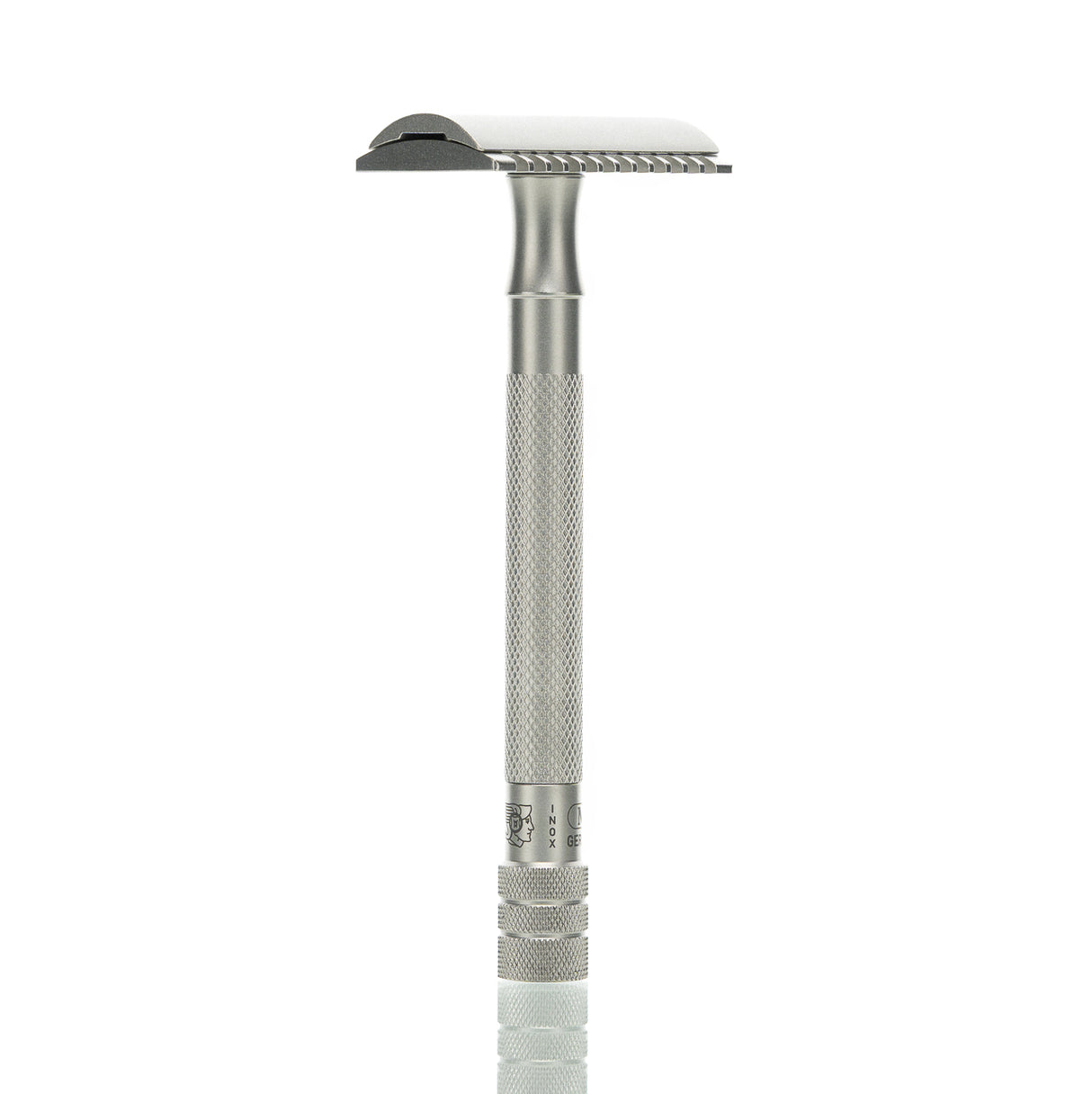 Rasierhobel 25 INOX, offener Zahnkamm, satinierter Edelstahl, langer Griff, Double Edge