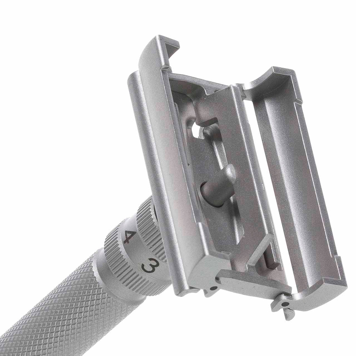 Rasierhobel Model T2 SS Stainless Steel, geschlossener Kamm, Butterfly-Verschluss, Double Edge