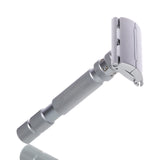 Rasierhobel Model T2 Brushed Chrome, geschlossener Kamm, Butterfly-Verschluss, Double Edge