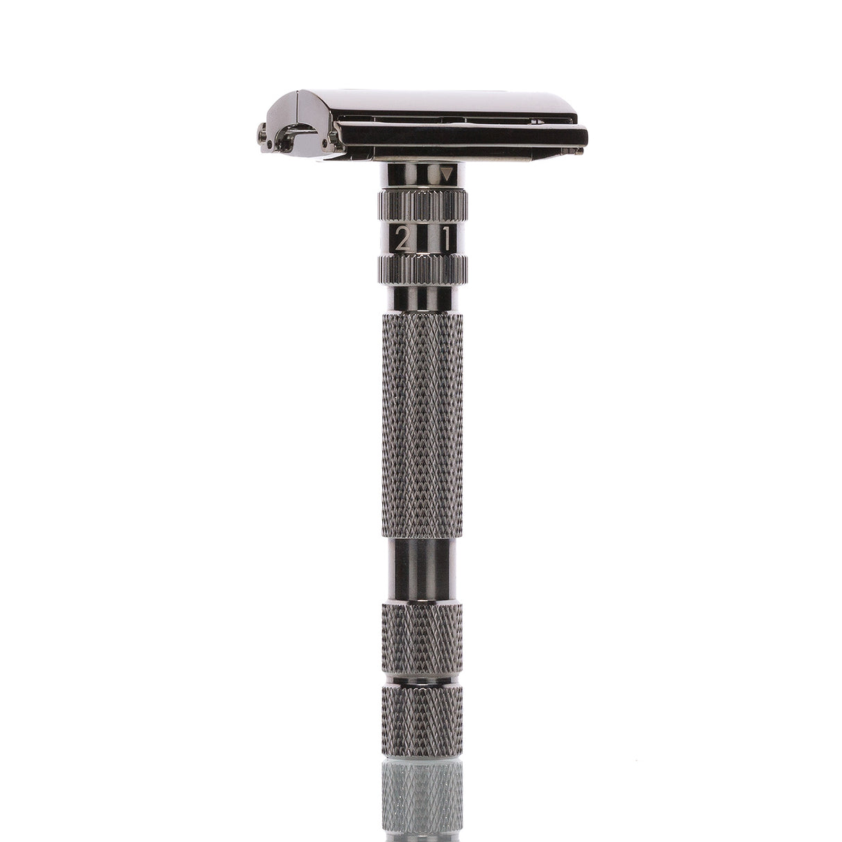 Rasierhobel Model T2 Gunmetal, geschlossener Kamm, Butterfly-Verschluss, Double Edge