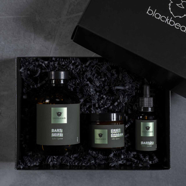 blackbeards Bartpflege Set Prachtbart für den Vollbart Salbei Zypresse | Limitierte Geschenkverpackung ❤️ Bartpflege Sets jetzt kaufen bei blackbeards, deinem Onlineshop für Bartpflege 1